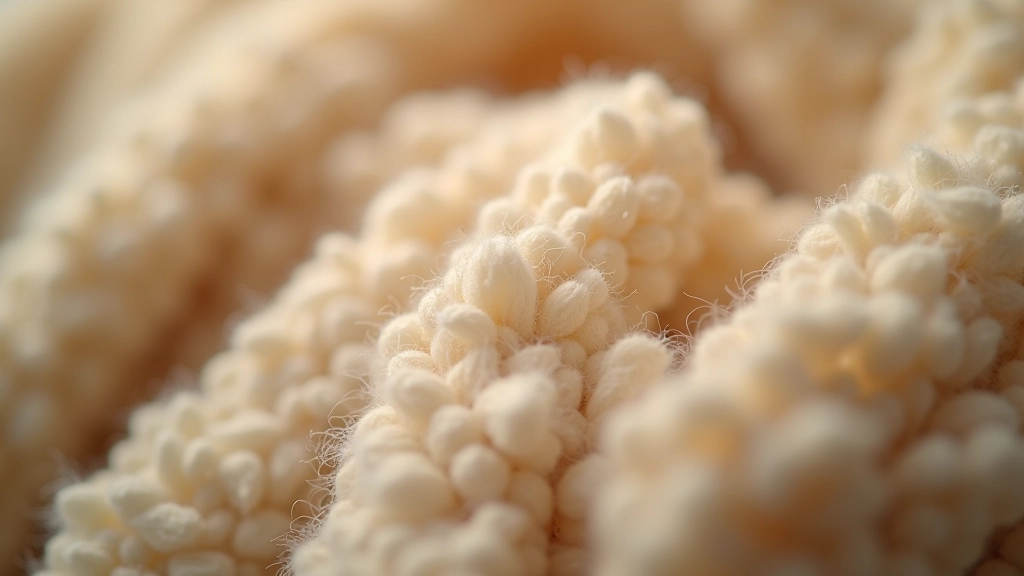 Close-up of natural wool textile fibres showing merino wool texture and warmth properties