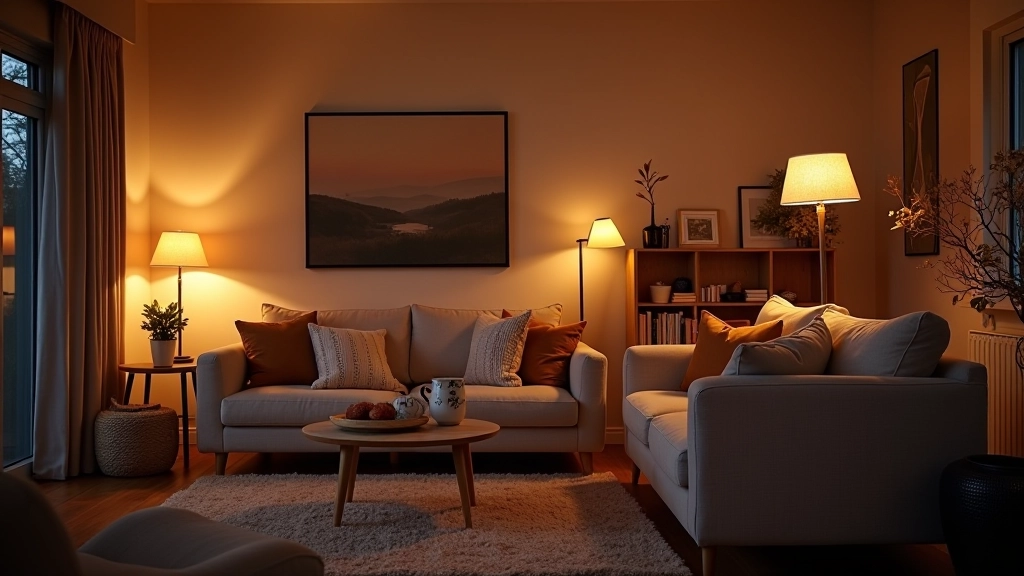 Cosy Irish home interior with warm lighting and layered textiles creating autumn comfort