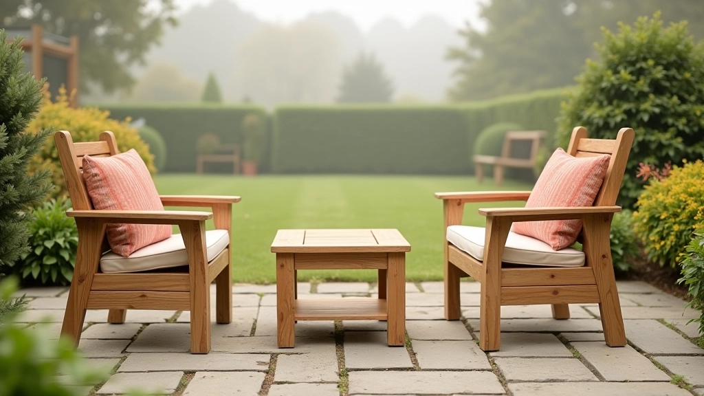 Close-up of teak wood patio furniture showing natural grain and weathered patina from Irish elements