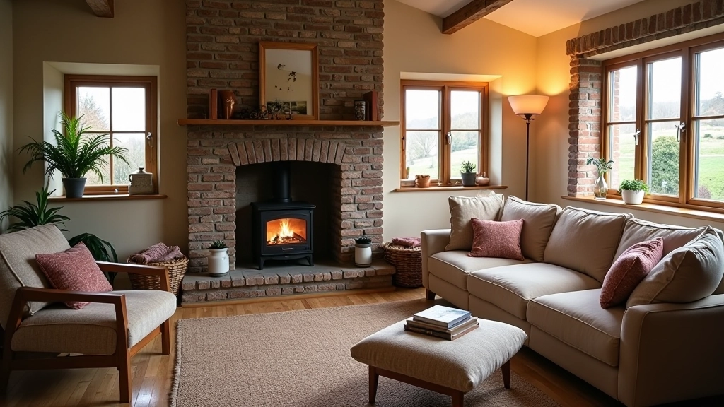 Cosy Irish home interior with warm lighting and comfortable furnishings