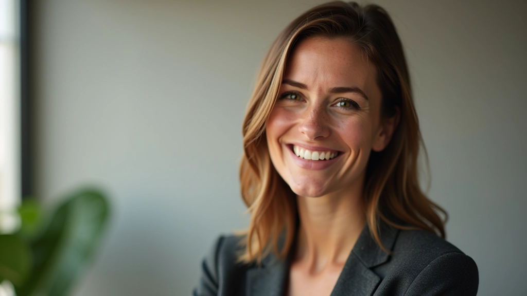Emma, seasonal living expert, portrait from chest up, friendly expression, natural lighting