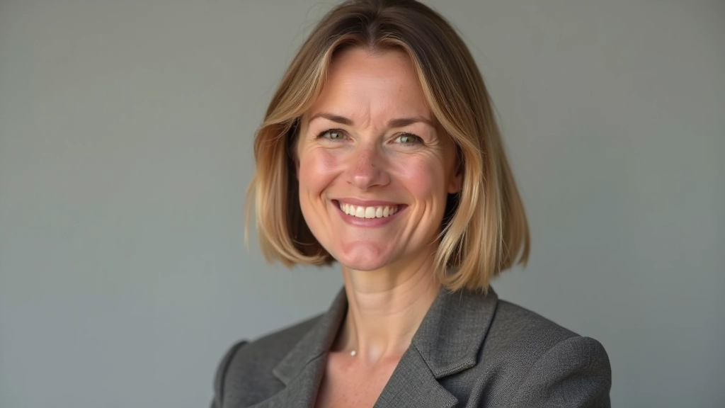 Sarah, home comfort specialist, portrait from chest up, confident expression, warm studio lighting